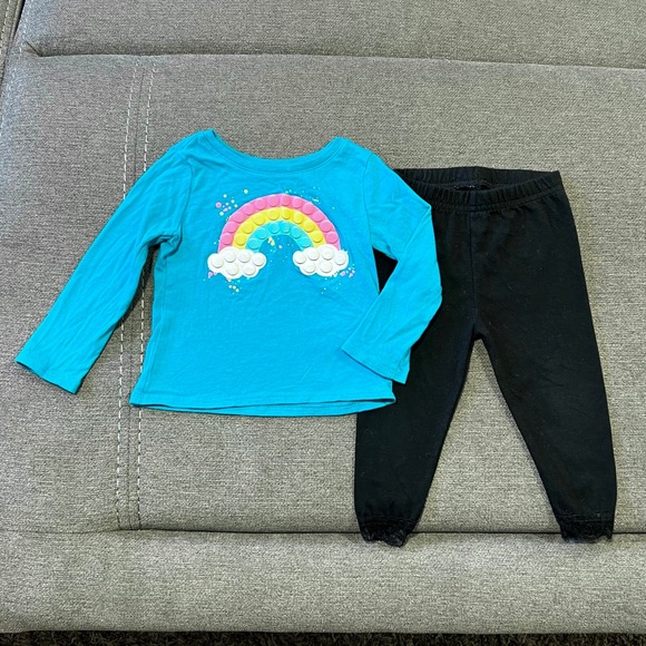 The Children’s Place Baby Girl Teal Rainbow Pop-It Shirt, Leggings Outfit 12M - Picture 2 of 6